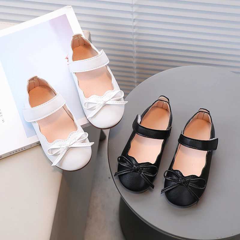 Little Girls Princess Shoes Spring Black White Bowtie Cute Children Flat Shoe Shallow Matte Pu Leather Comfy Kids Shoe 21-30T250306