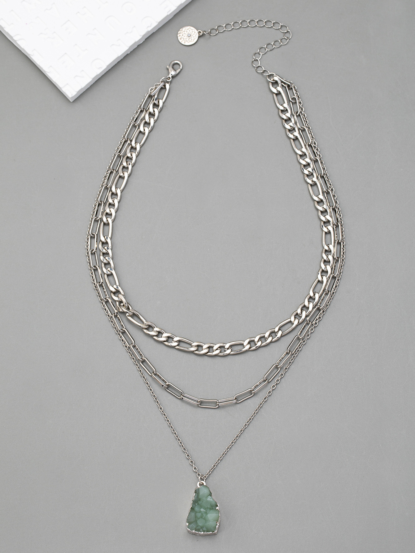 Simple Green Resin Pendant With Multiple Layers Of Different Chain Necklaces for Women