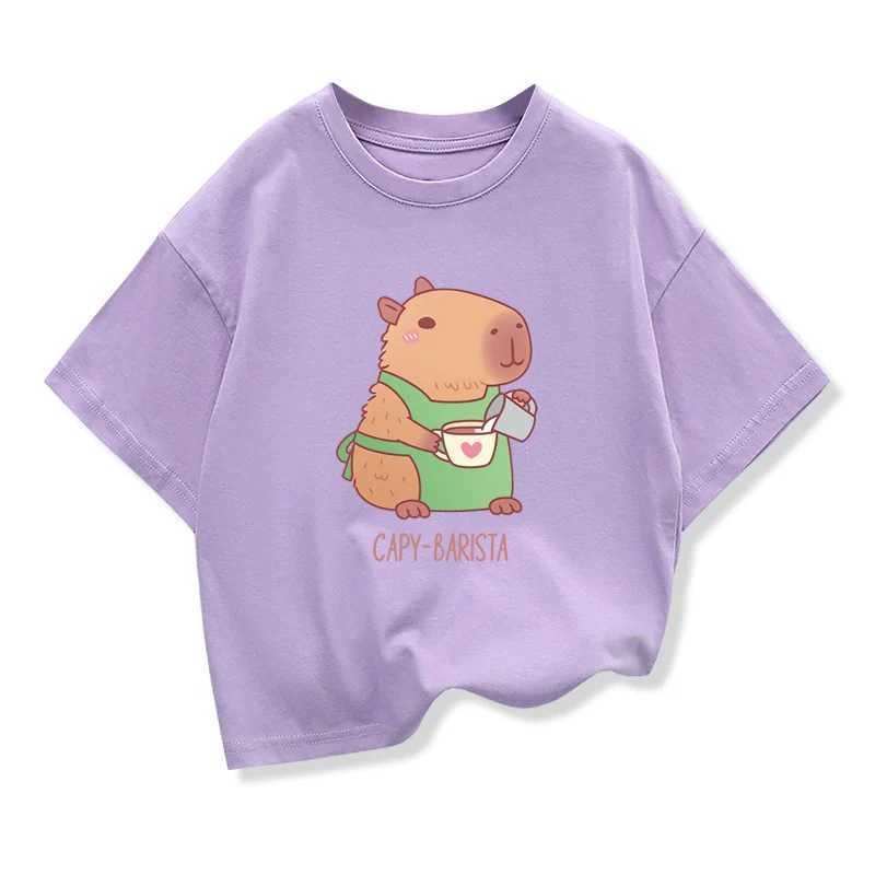 Capybara Kids Clothes T-shirt Summer Girls Loose Short Sleeve T-shirt Kids O-neck Cotton Tops Tees 2025 New Teen Girl ClothesT250306