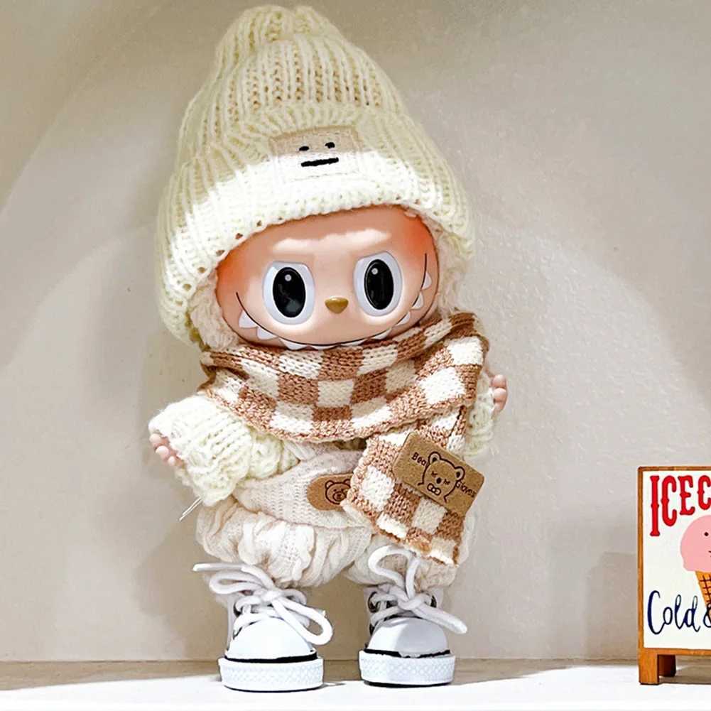 For 17cm Labubu V1 V2 Outfit Doll Clothes Fashion Clothes Hoodies Color Match Hoodies Casual Plaid Overalls Dolls AccessoriesT250306