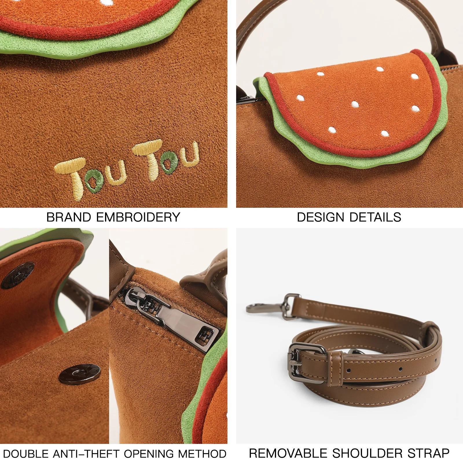 TOUTOU Niche Hamburger Bag Women Hand-held Dumpling Crossbody Bag Adjustable Shoulder Strap Valentines Day Gift for Girlfriend 250306