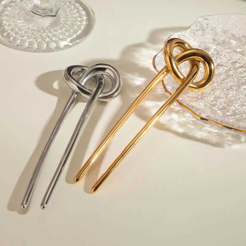 Stainless Steel Gold Color Knot Hair Stick For Wen Fashion Metal U-Shaped Glossy Hairpin Hair Jewelry Accessories Gift X250306