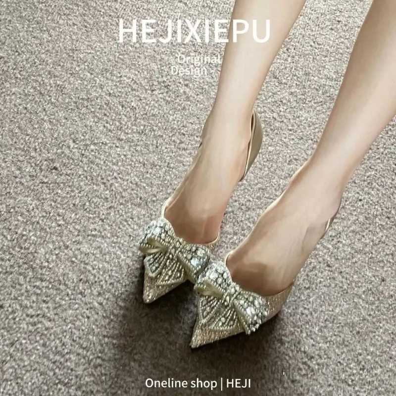 Wens Bow High H Thin H Pointed Toes Rhine Pump Warm Shoes Wedding 2025 Fairy Style Banquet Zapatillas De Mujer Y250306