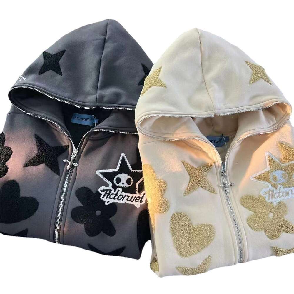 Star Pattern Printed Full Face Sweatshirt Haruku Zipper Top Hoodie Coat 2025 New Casual Fashion Trendy Clothing