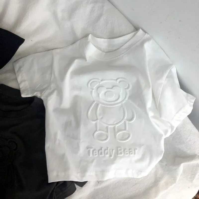 Baby Boy Girl Clothes Summer Cartoon Bear Short Sleeve Tshirt Children Crew Neck Embroidery Top Kid Casual StreetwearT250306