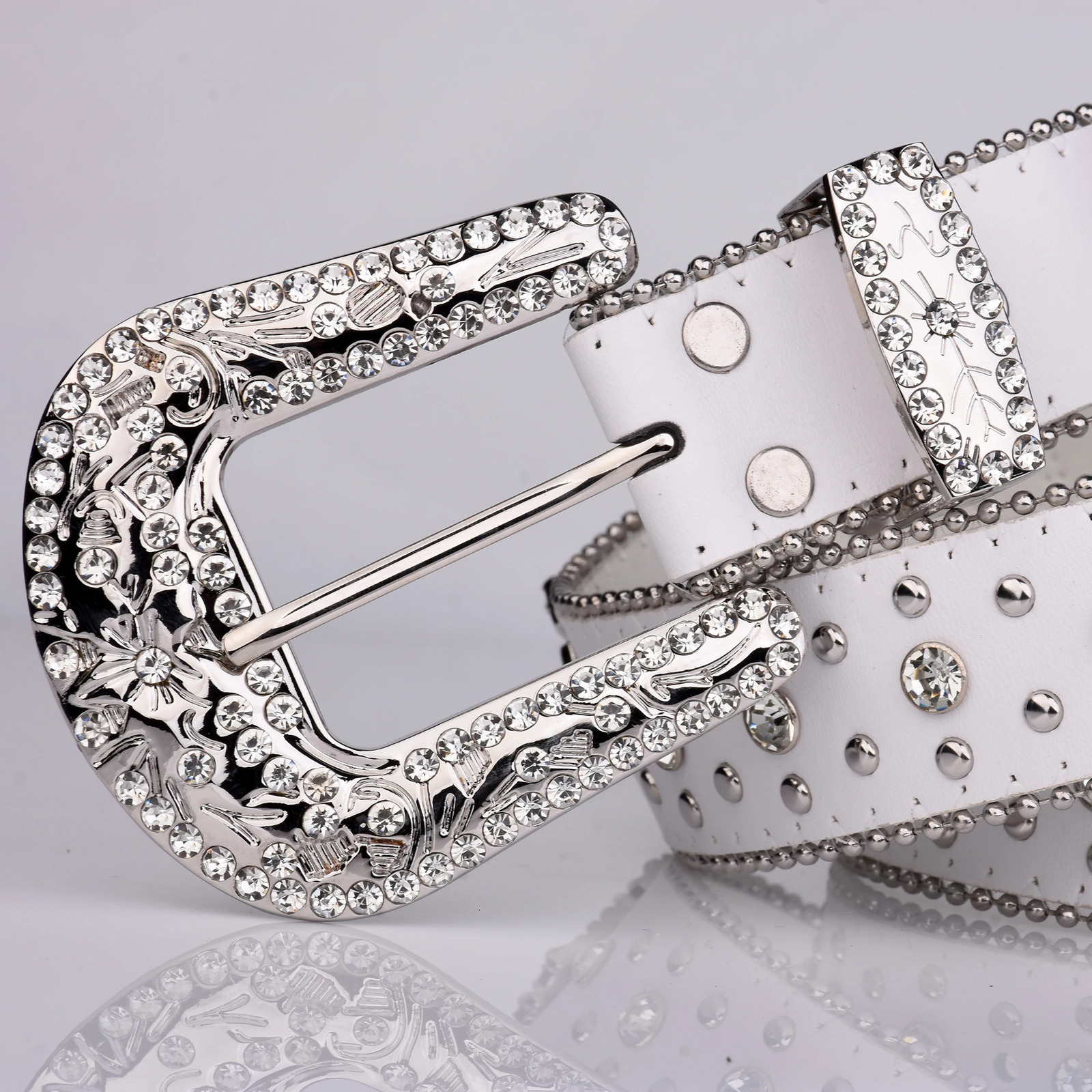 Punk Rhinestone White Belt female male fashion western jeans female jeans jewelry fashion n Y2K Jeans Belt 250227