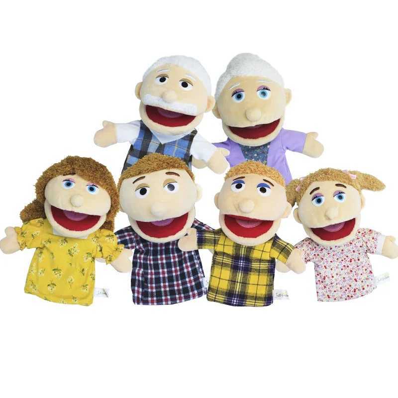 Free shipping Lovely Family Hand Mouth Opening Plush Role Playing Puppets For Children Storytelling Teaching Toys