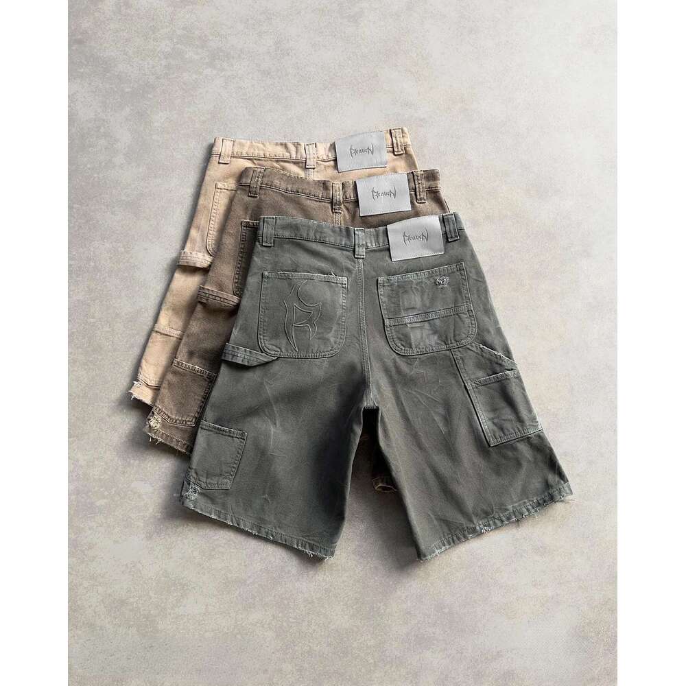 Summer Hip Hop Punk Wash Denim Men Y2k Vintage Ripped Hole Baggy Work Haruku Jorts Basketball Shorts Streetwear