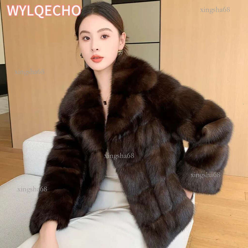2023 Winter Clothes Thick Brown Warm Faux Fur Coat For W
