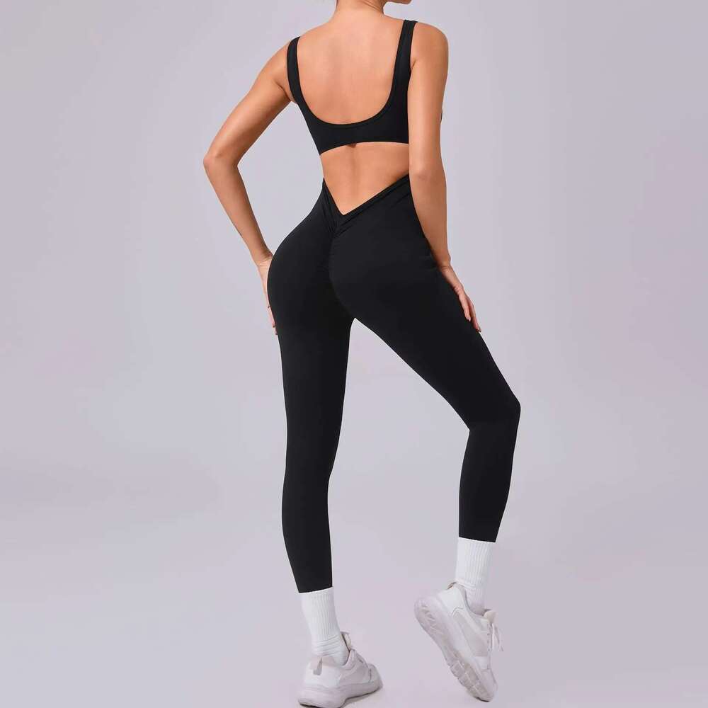 New Sexy Hollow Scrunch Pants Jumpsuit Push Up Unitard Gym Playsuit Women Romper One Piece Sport Outfit Set Fiess Overalls KLMY