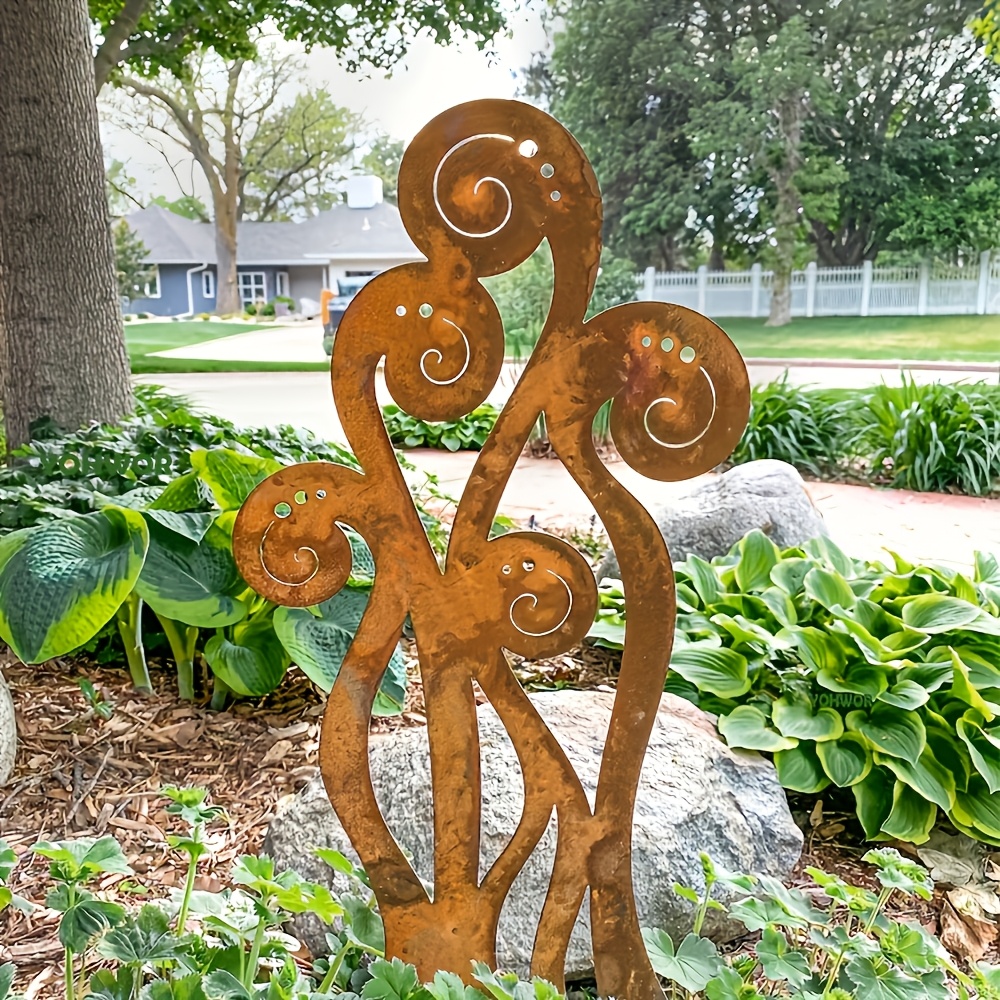 1 Piece Rustic Metal Rusty Fern Ground Stake Rusty Fern Ground Inserts Scene Decor Outdoor Home Decoration