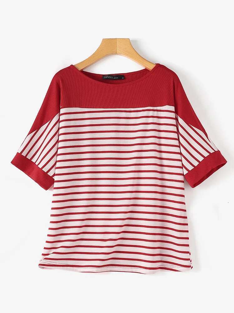 Women Summer Shirt 2024 ZANZEA Elegant Half Sleeve Striped Blouse Fashion OL Work Tops Female Casual Loose Party Blusas Chemise