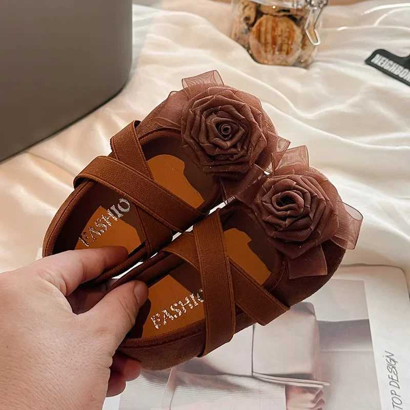 Girls Shoes 2024 Spring Autumn New Shallow Princess Shoes Fashion Soft Sole Flower Kids Shoes Lightweight Slip on Children FlatsT250306