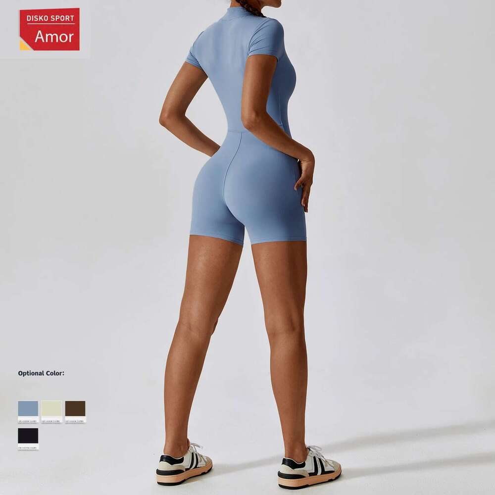 Summer Women's One-Piece Yoga Pants Short Sleeve Shorts Overalls Outerwear High Elastic Cycg Seamless Bodybuilding Bodysuit KLMY