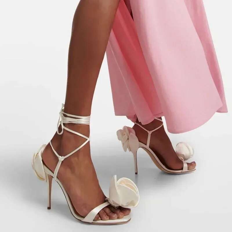 Dilalula 2025 New Silk Rose Decoration Ankle Wrap Thin High Heels Women Party Ladies Wedding Banquet Summer Sandals