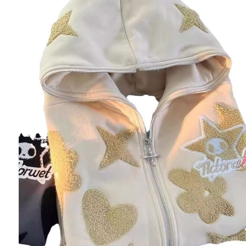 Star Pattern Printed Full Face Sweatshirt Haruku Zipper Top Hoodie Coat 2025 New Casual Fashion Trendy Clothing