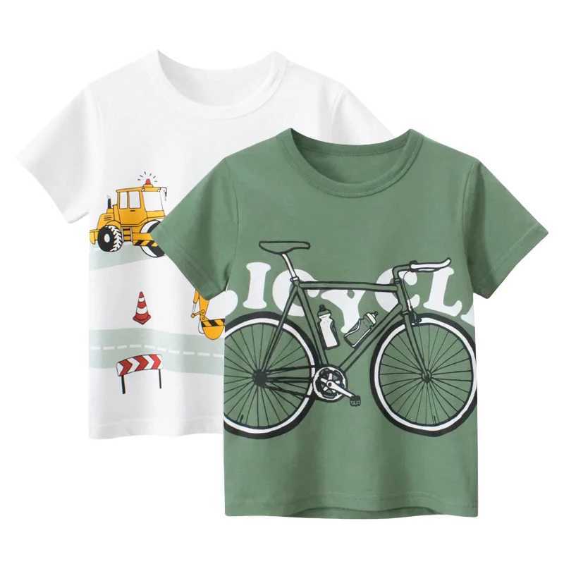 2025 Summer New Boys Clothes Cartoon Bicycle Print Childrens T-Shirt Kids Fashion Short Sleeve O-Neck Cotton Top Tees ShirtT250306