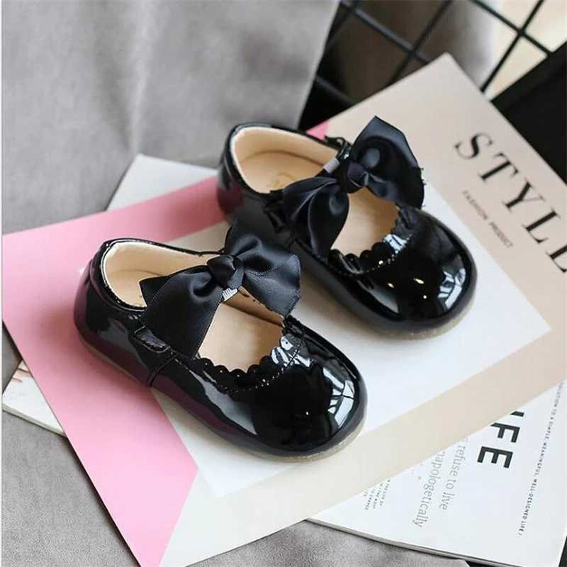 Newest Spring Autumn Baby Girls Fashion Patent Leather Big Bow Princess Mary Janes Party Shoes Solid Color Student Flats ShoesT250306