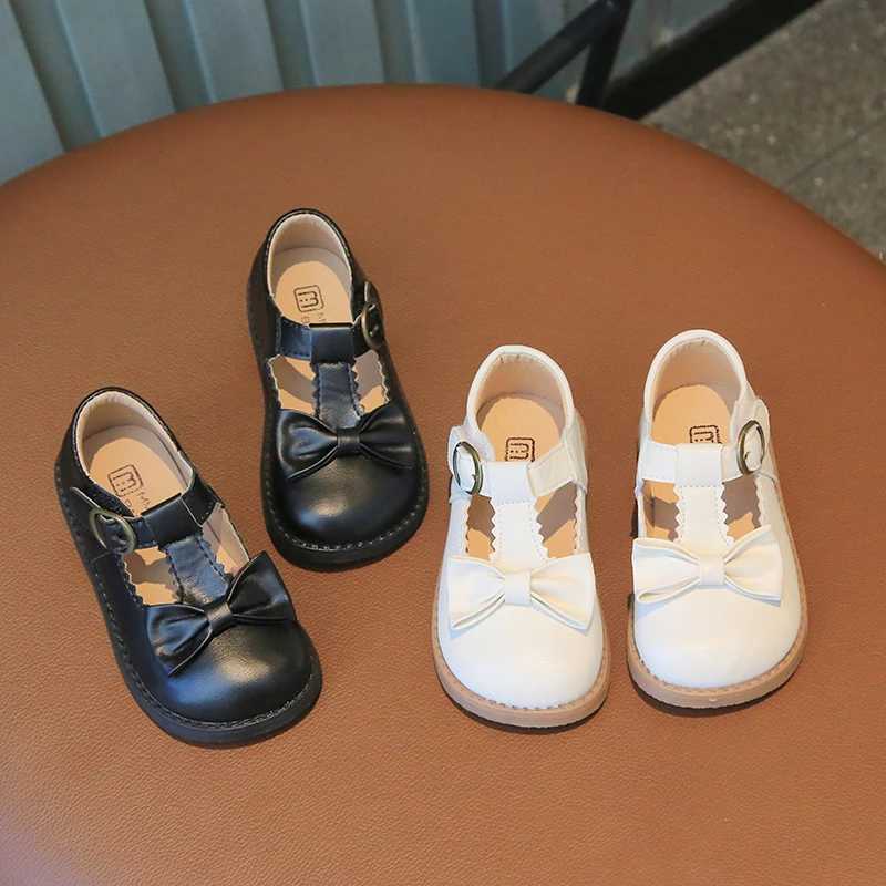 Girls Mary Janes Ruffles Bowknot Lovely Beautiful Kids Leather Shoes Four Colors 21-30 Toddler Black Beige Fashion Kids ShoeT250306