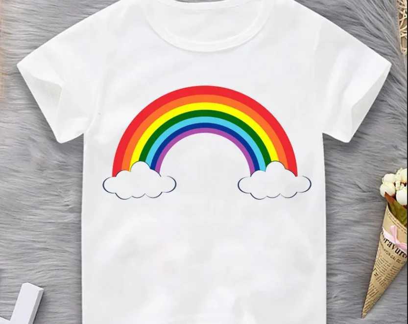 Funny Kids Tshirt Rainbow Clouds Print Child T- Shirts 2024 Summer Top Baby Girl T Shirt Children T- ShirtsTopsT250306