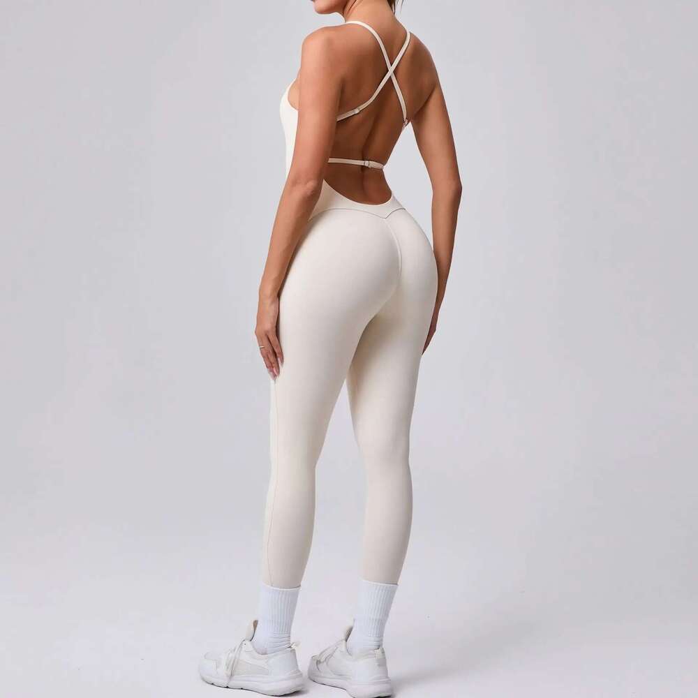 Sexy Hollow Scrunch Pants Jumpsuit Push Up Adjustable Shoulder Strap Gym Women Romper One Piece Sport Outfit Set Fiess KLMY