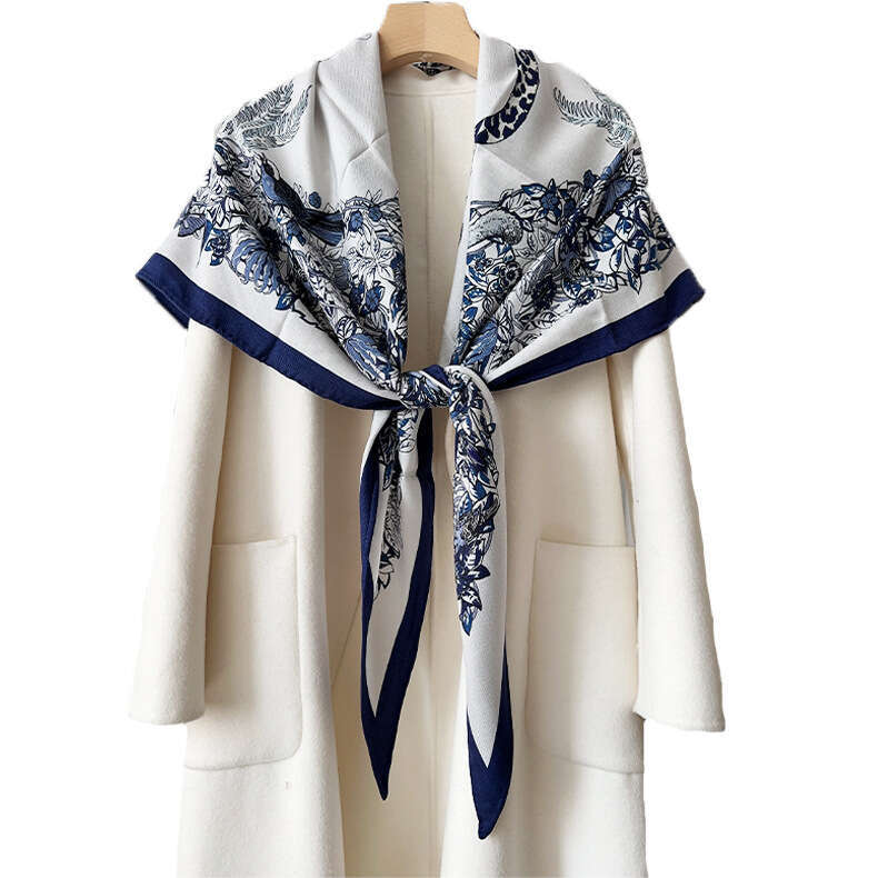 25 New Autumn Triangle Scarf Women's French Shawl Silk Wool Double sided Same Color