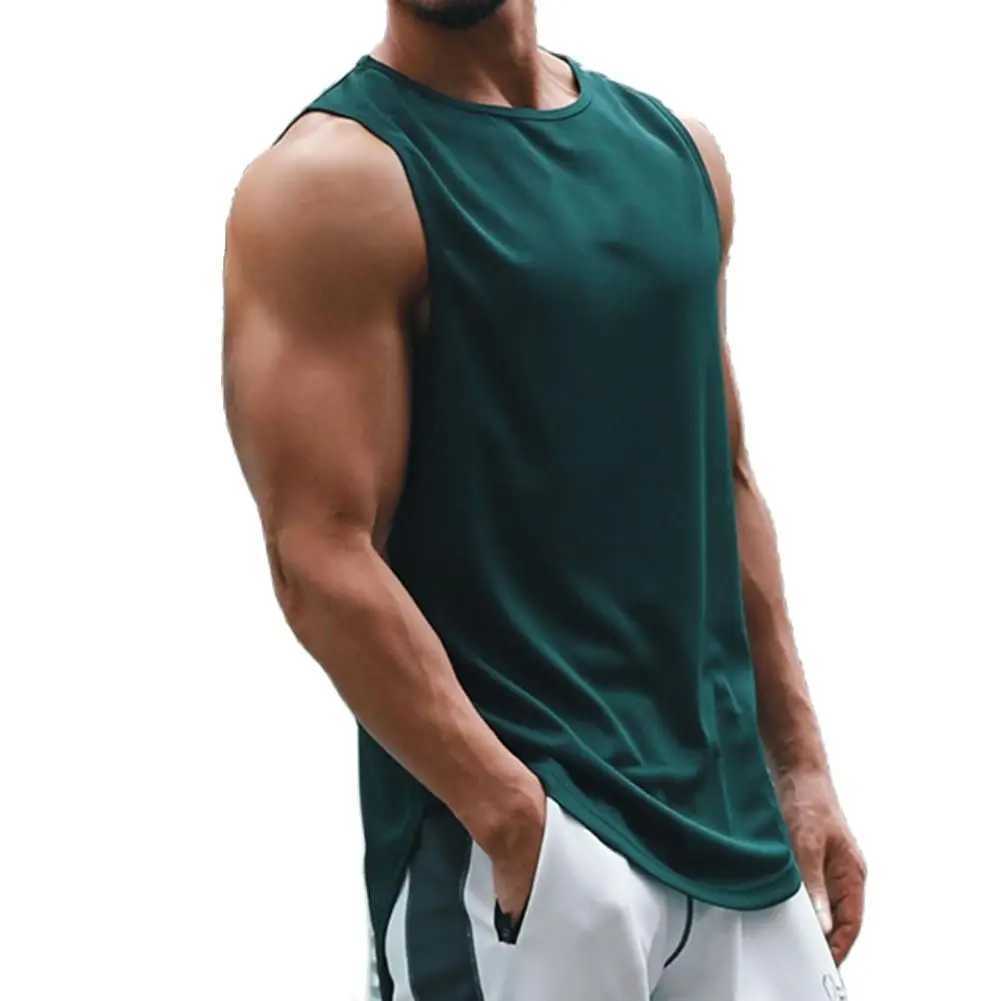 Men Vest Sweatshirt Solid Color Casual Sleeveless O-Neck Polyester Quick Dry Summer Loose Fitness Top Sports Tanks TopT250318