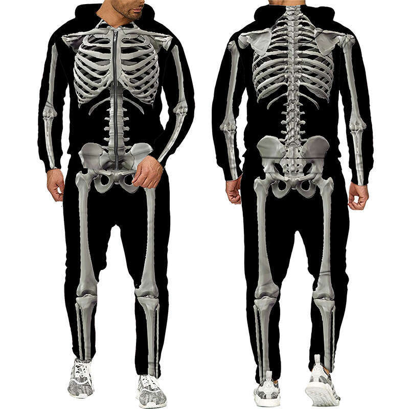 Autumn winter hoodie skeleton 3D sportswear men's outdoor zipper set factory direct sales 2025 new style chic and elegant clothing
