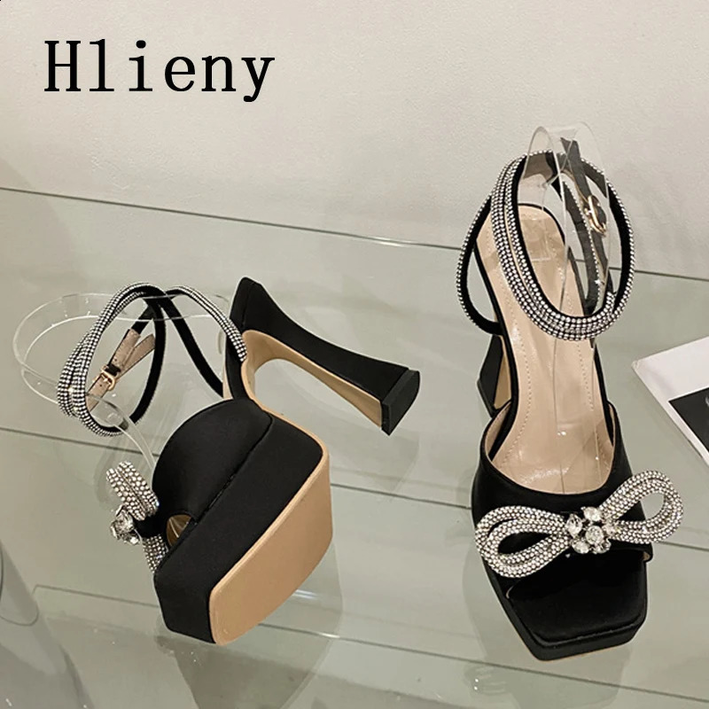 Hlieny 2025 Sexy PVC Transparency Sandals High Heels Women Pumps Fashion Bowknot Crystal Square Toe Platform Prom Shoes 250305