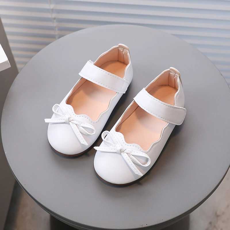 Little Girls Princess Shoes Spring Black White Bowtie Cute Children Flat Shoe Shallow Matte Pu Leather Comfy Kids Shoe 21-30T250306