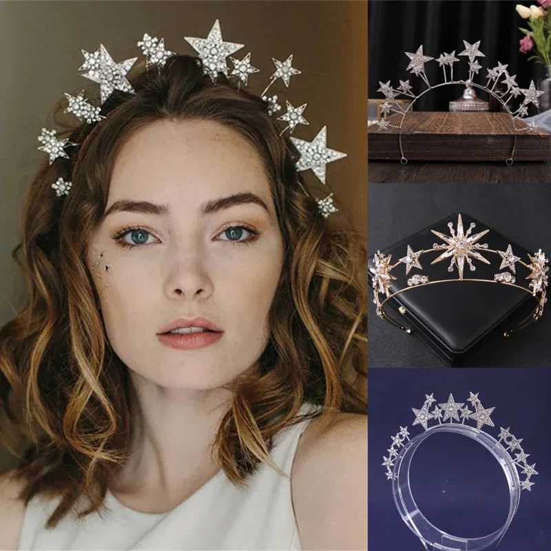Trendy Silver Color Tiaras And Crowns Stars Princess Diadems Bride Wedding Hair Accessories Rhinestone Hairbands Jewelry X250306