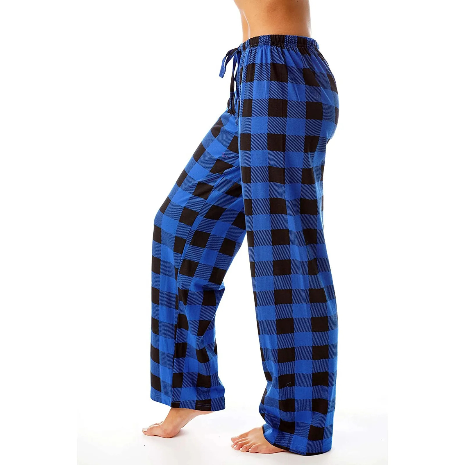 Womens Christmas sleepwear autumn and winter checkered printed pants fashionable casual wide leg clothing street wear 250306