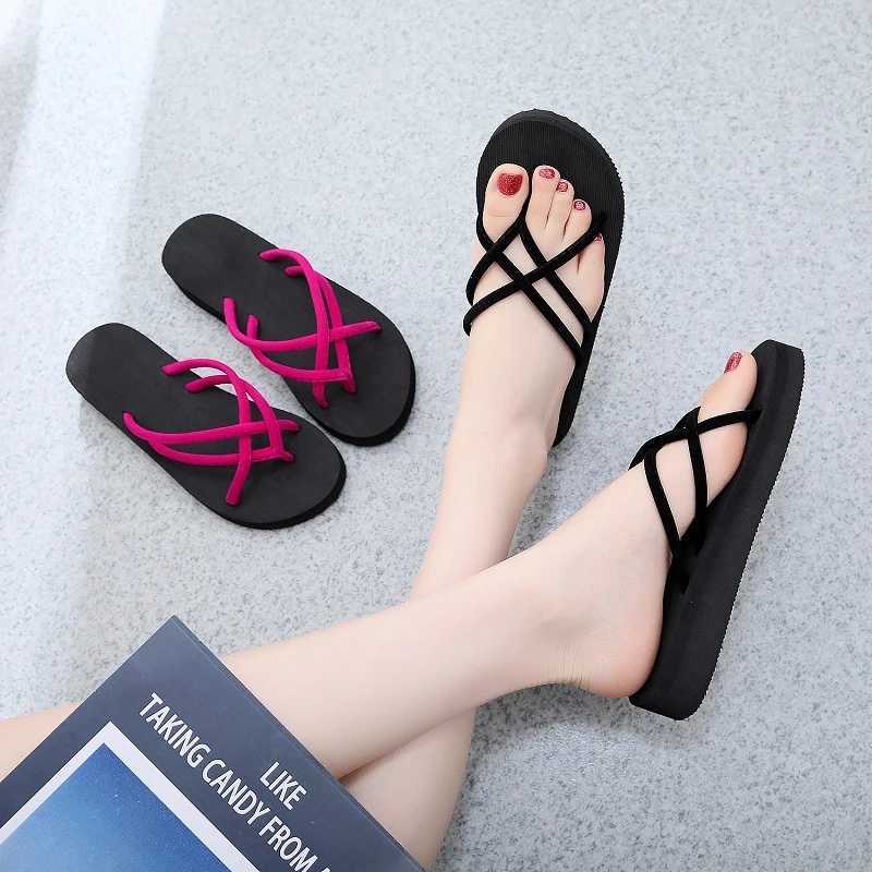 Summer Wen Slippers Outdoor Light Weight Cool Shoes Indoor House Ladies Flat Flip-flop Black N-slip Basic He Sandals Y250306
