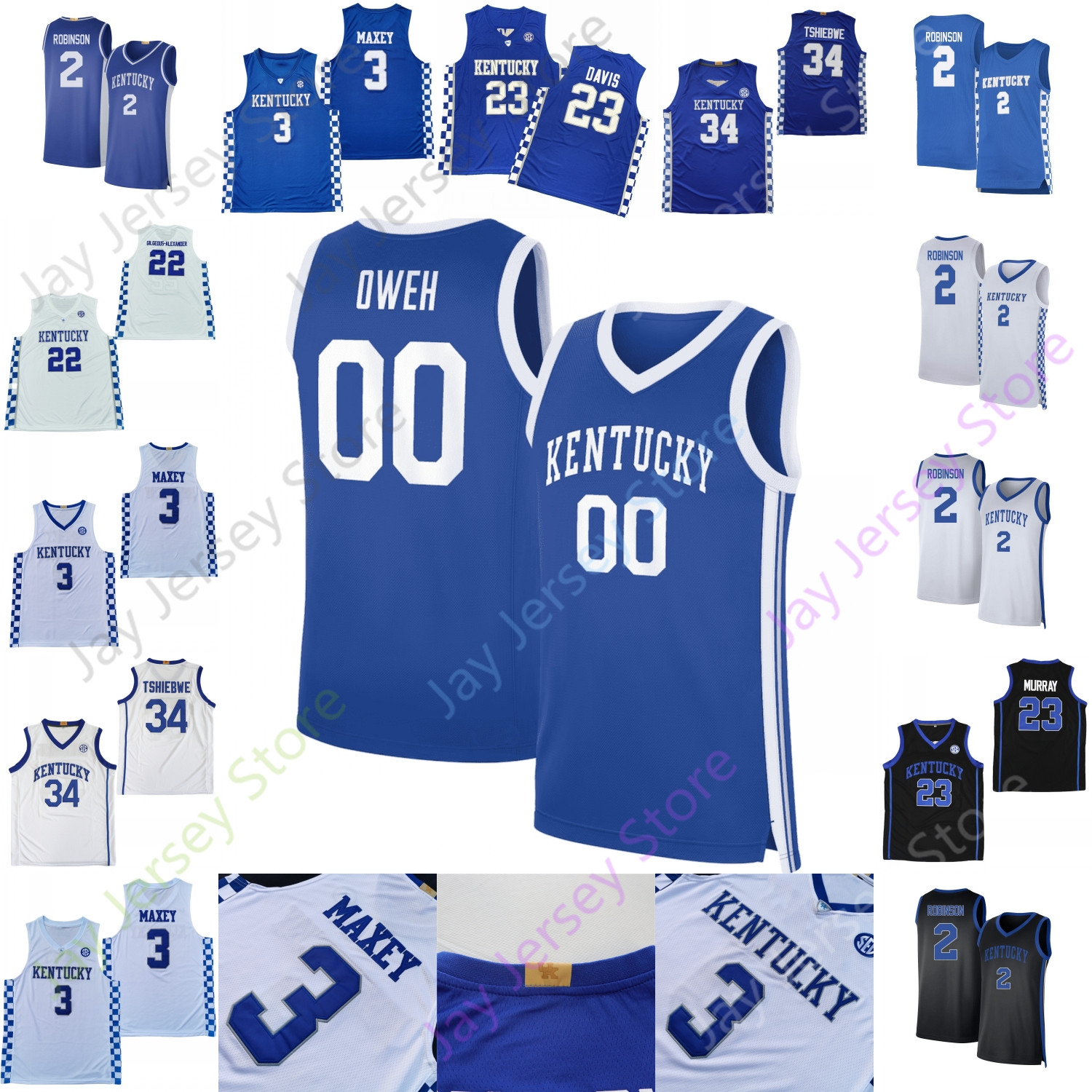 2025 Kentucky Wildcats Basketball College Jersey NCAA 00 Otega Oweh 2 Jaxson Robinson 3 Maxey 22 SGA Gilgeous-Alexander 23 Davis Murray 34 Tshiebwe Youth