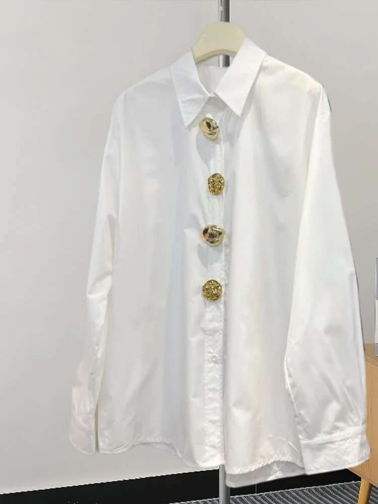 Fashion Shirts Casual Vintage Long Sleeve Blouses Solid Loose Single Breasted Polo Neck 2025 New Spring Summer Women Shirt