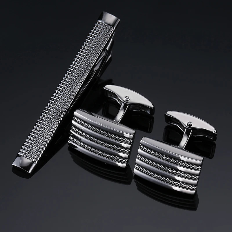 High Quality Cuff links necktie clip for tie pin mens gift Classic pattern bars cufflinks set Men Jewelry 250228