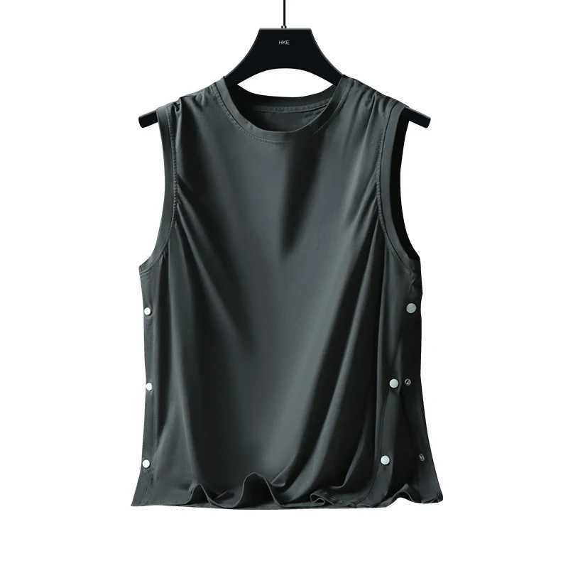 Summer Fashion Round Neck Loose Casual Cotton Vest Male Sleeveless Breasted All-match Pullover Tank Top Men Solid Color T-shirtT250318