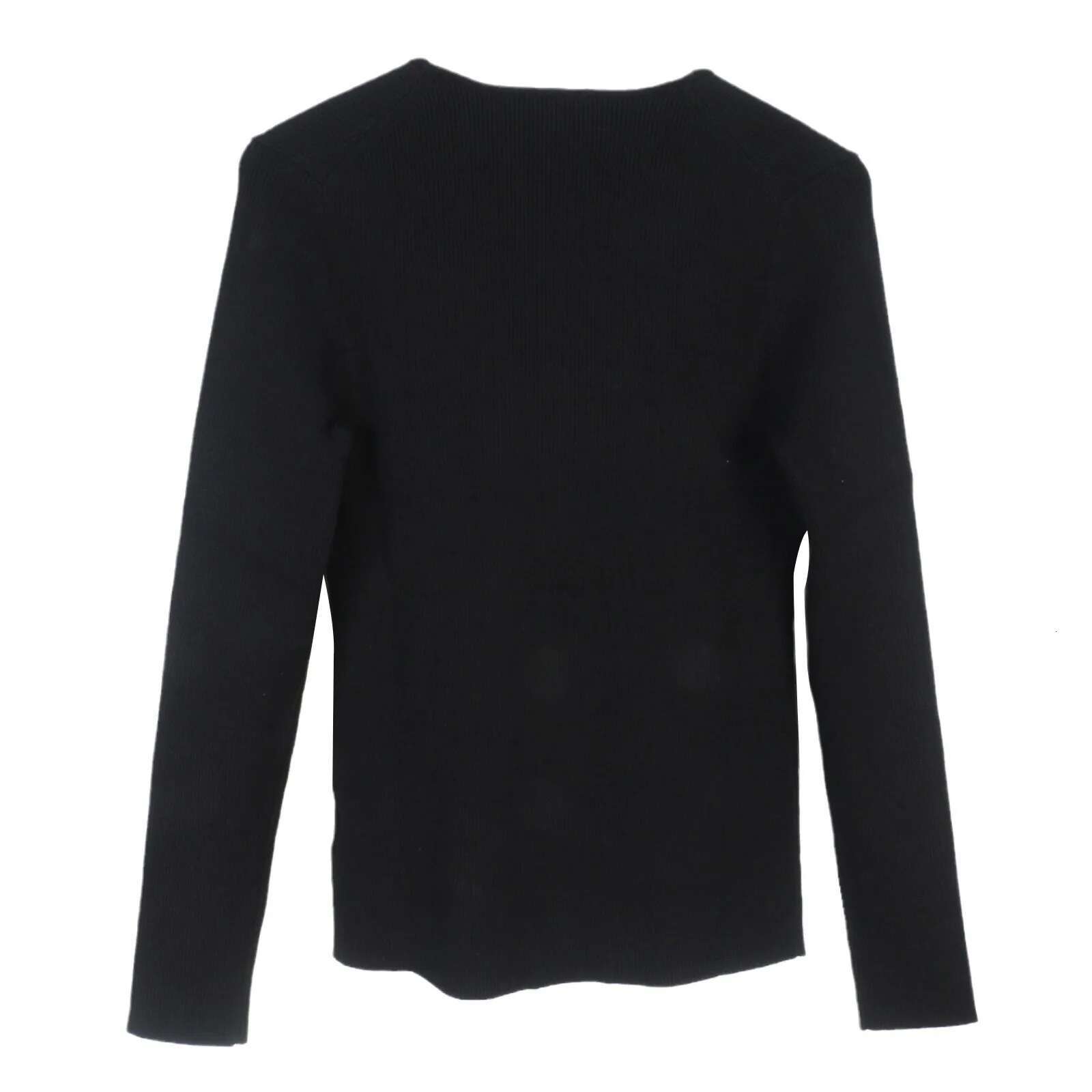 2025 Spring New Female U-Neck Ribbed Knitwear Pullover Tops Women French Fashion Black Knitted Sweater With Buttons C285
