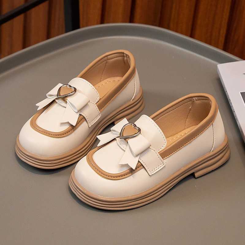 2024 New Girls Loafers Cute Bow Fashion Kids Leather Shoes Slip-on Bow Non-slip Children Casual Shoes Drop Shipping Round-toeT250306