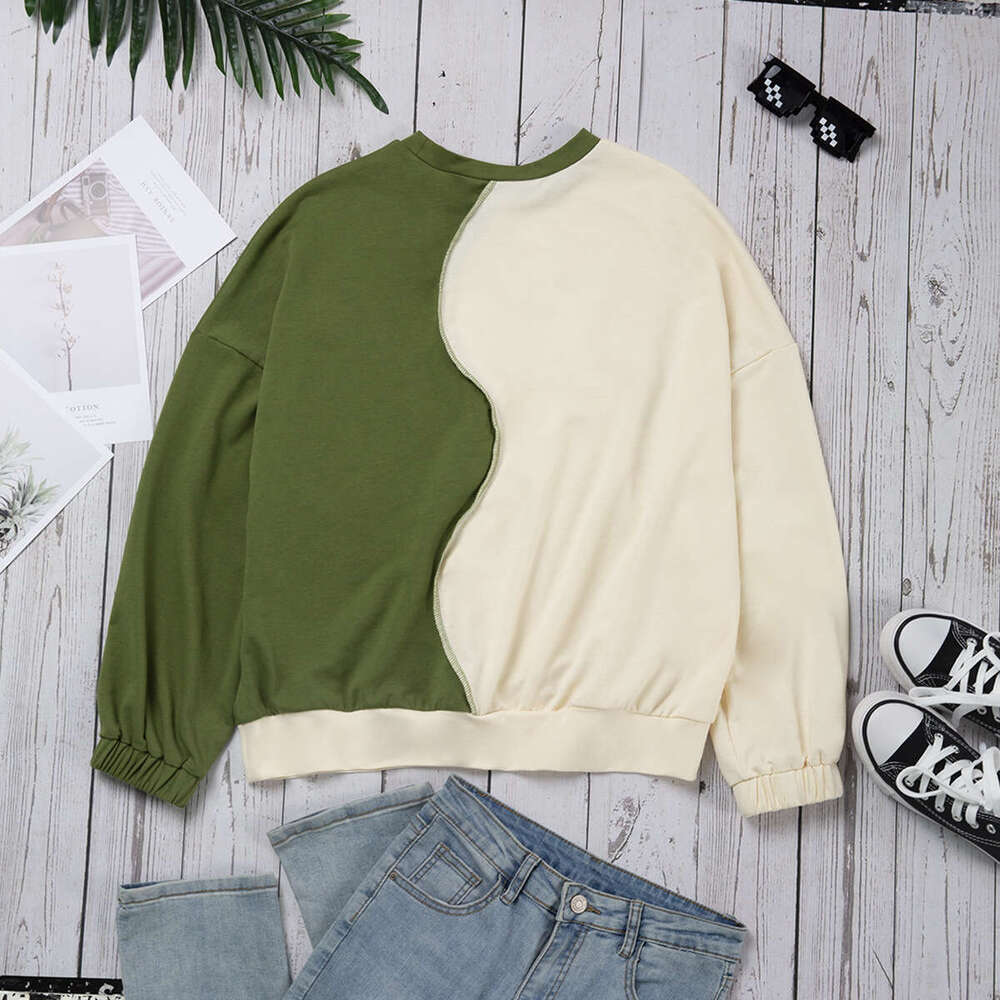 INS Style Women's New Loose Casual Sports Patchwork Contrasting Knitted Long Sleeved Sweatshirt KLMY