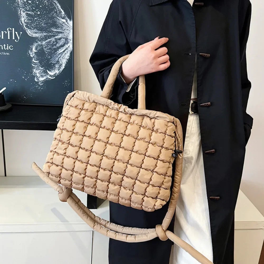 Autumn Cotton Cloud Bags For Women Large Capacity Lattice Shoulder Crossbody Bags Ladies Tote Bag Fashion Handbags 250306