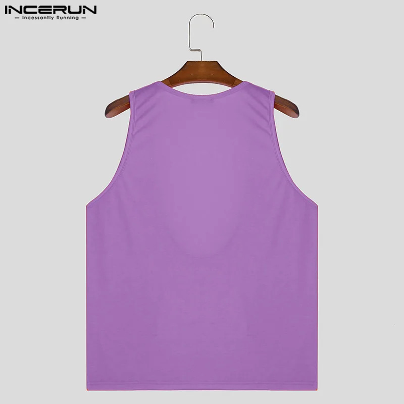 INCERUN Tops 2024 Korean Style Mens Fashion Solid Simple Vests Casual Streetwear Male Sports U-shaped Sleeveless Tank Tops S-5XL 250306