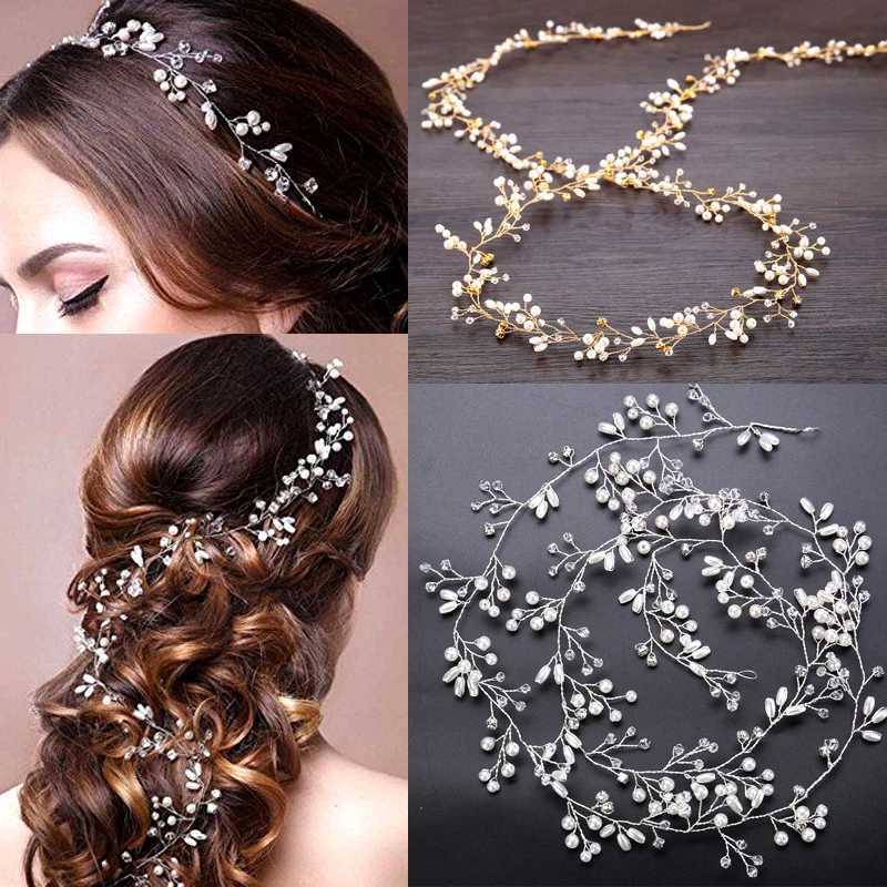 35/50cm Long Bridal Handmade Crystal Pearl Hair Band dress Wedding Hair Accessories Beads band Jewelry Fashion dress X250306