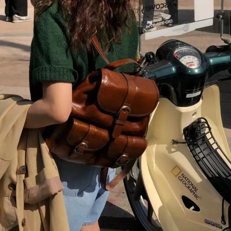 JIAERDI Vintage Brown Backpacks Women Retro Harajuku Pu Leather Chic Solid Y2k Backpack Female Harajuku Mini Mochila Aesthetic 250306