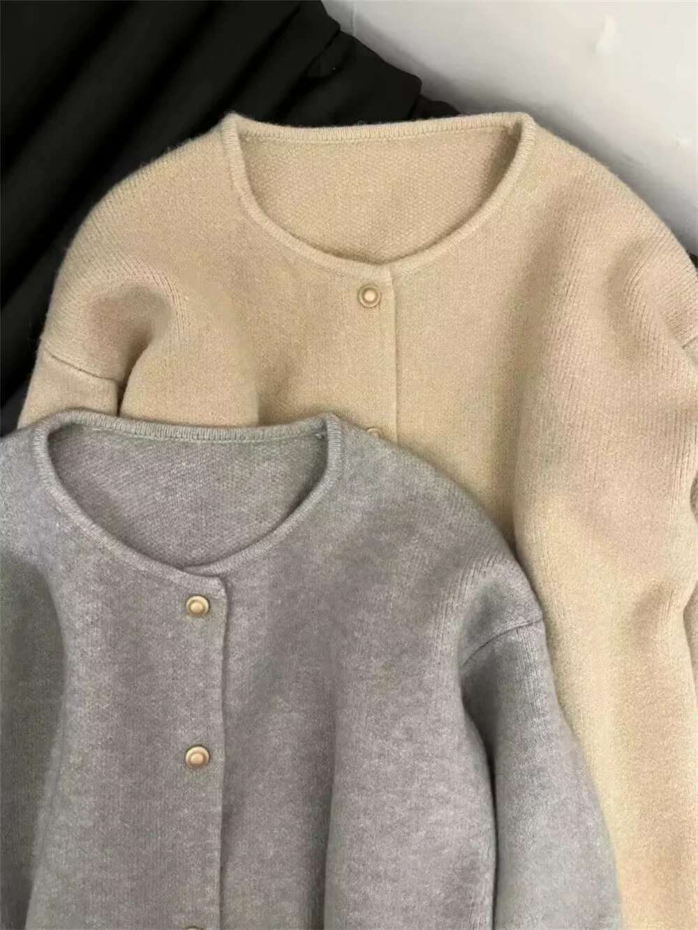 Korean Fashion Round Neck Knit Cardigan Spring Autumn Casual Long Sleeve Loose Wool Sweater For Women Knitwear Basic Coat Tops