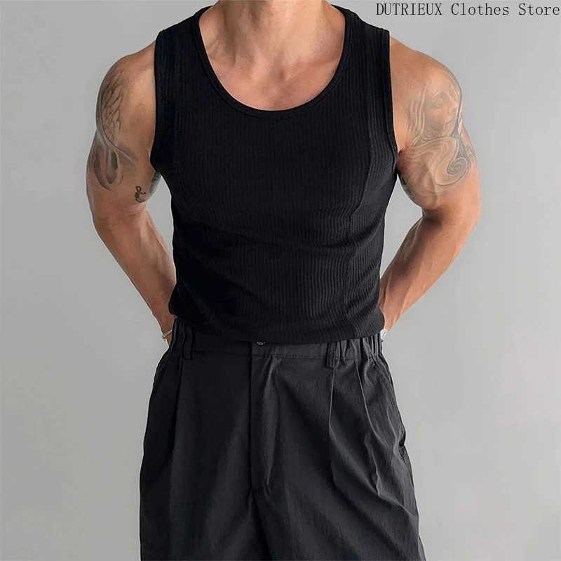 Fitness Running Mens Sweat Absorption Vest Elastic Slim Mens Vest Simple Fashion Solid Color Ribbed Vest Mens UndergarmentsT250318