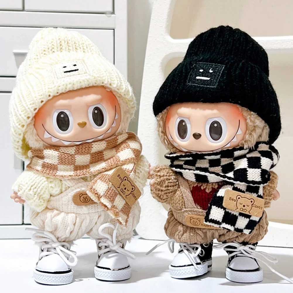 For 17cm Labubu V1 V2 Outfit Doll Clothes Fashion Clothes Hoodies Color Match Hoodies Casual Plaid Overalls Dolls AccessoriesT250306