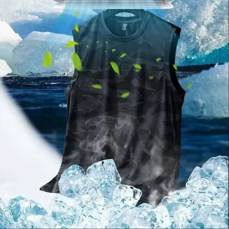 Mens Camouflage Ice Silk Vest Summer Fitness Quick Dry Shoulder Vest Sleeveless T-Shirt Loose Fit Comfortable Basketball SportsT250318