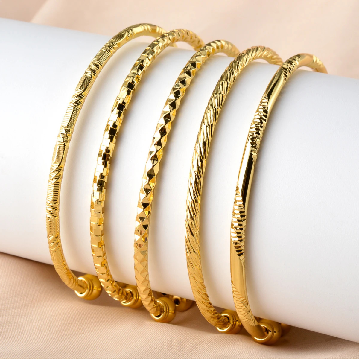 6Pcs/Set Dubai Bangles Set For Women Indian Africa Lady Jewelry Ethiopian Gold Color Cuff Bangles Wedding Bride Jewelry Gift 250303
