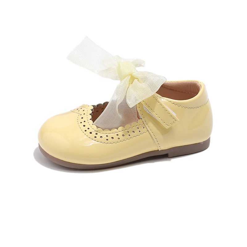 Unishuni 1-8Y Girls Flat Shoes Princess Mary Janes Child Patent Leather Infant Toddler Bowtie Shoes Kids Soft Sole Ballet ShoeT250306